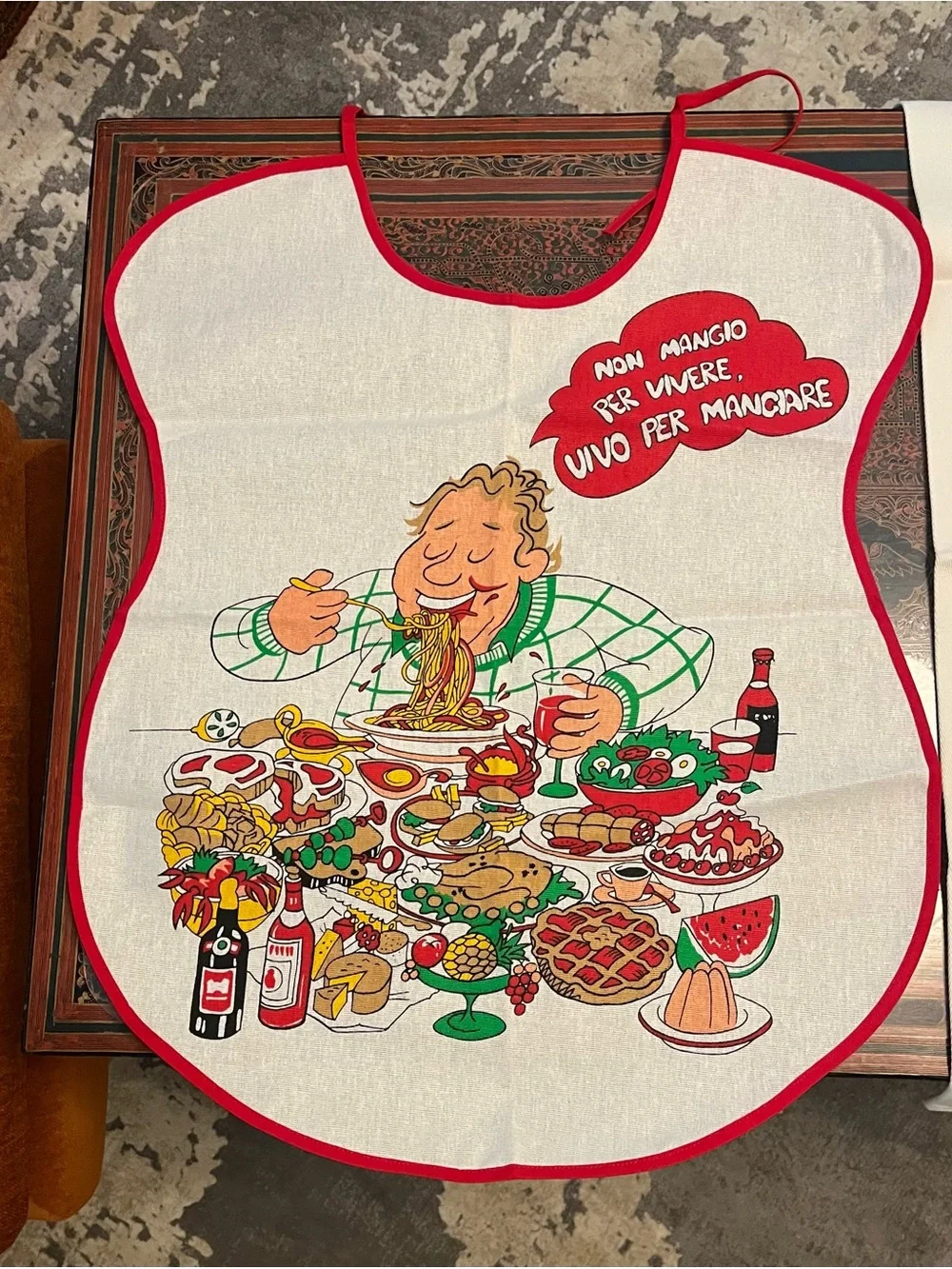 New! Italian Novelty Kitchen Tea Towels (Montecatini) and Adult Bib, great GIFT